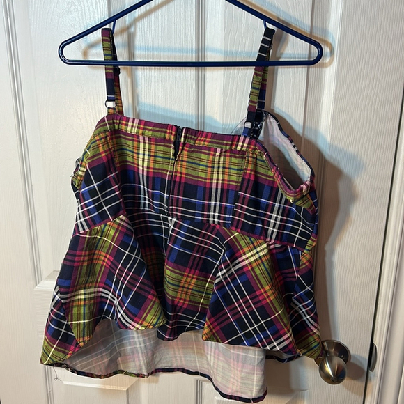 Torrid baby doll, Plaid vibrant Multicolor Women's Top with shoelace detail 3X - Picture 7 of 11